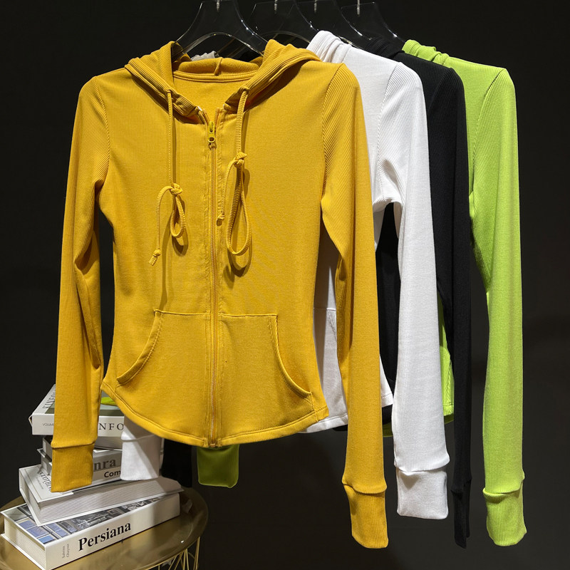 White Yoga coat female zipper sweater long sleeve dry sports tops obvious spring and autumn red running fitness suit