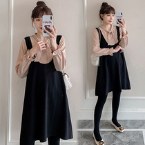 Maternity dress 2021 new spring suit top fashion fake two-piece belly cover does not show the spring and autumn tide mother