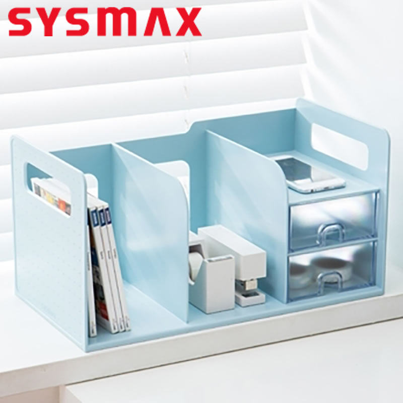 Korea SYSMAX multi-function storage bookshelf books stand with two layers of drawers file rack clip storage box table student with desktop stationery material shelf ins wind desk file frame