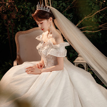 Starry sky main wedding dress 2021 new temperament bride forest super fairy dream high-end heavy industry luxury tail small man