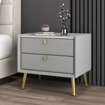 Slab Nightstand Marble Countertop Simple Modern Light Luxury Bedroom Nordic Minimalist Storage Solid Wood Leather Cabinet