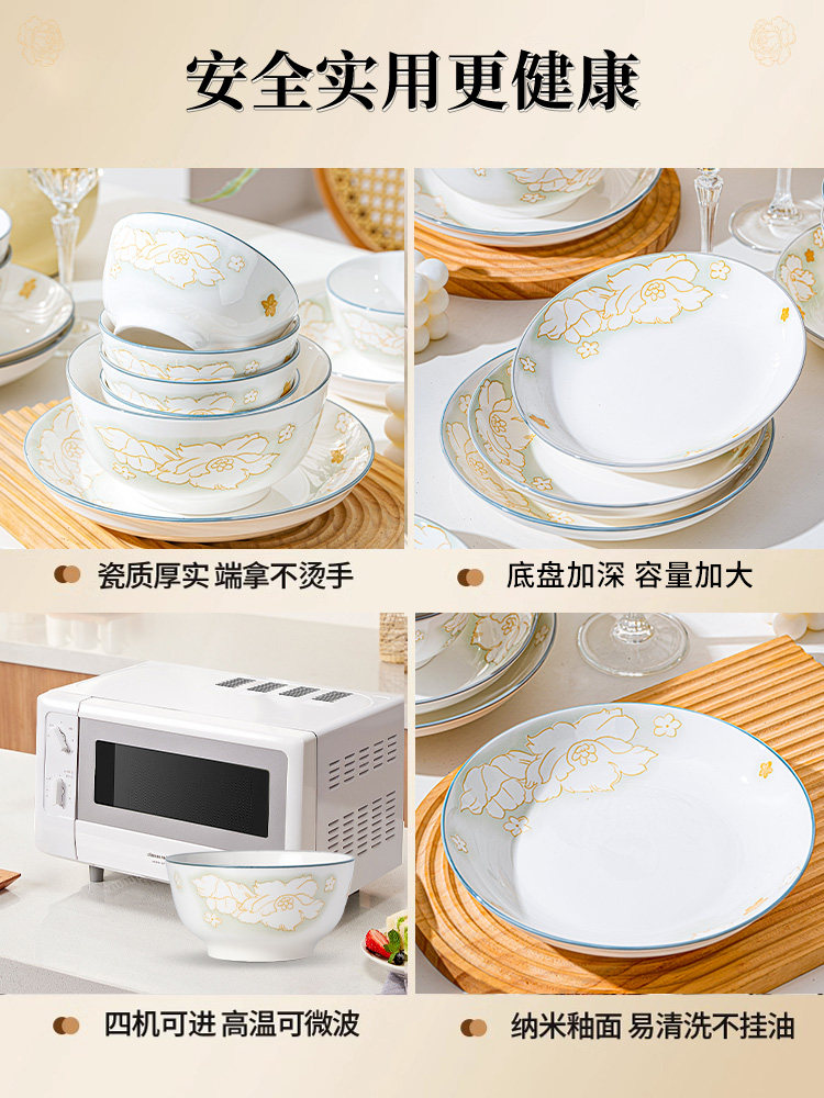 Underglaze Color Bowl and Plate Set for Home Use, 2025 New Model, Ceramic Bowls, Plates, Chopsticks, High-Value Tableware Set for Housewarming