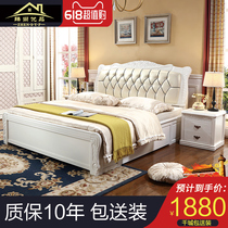 European white solid wood bed 1 8 meters large bed Oak soft bag double 1 5m wedding bed 2 meters 2 2 meters high box storage bed