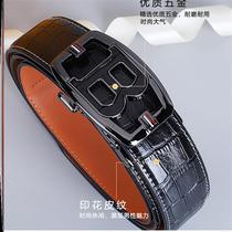 Mens senior nameplate leather strap genuine leather male automatic button denim jeans belt man wave to fix young man