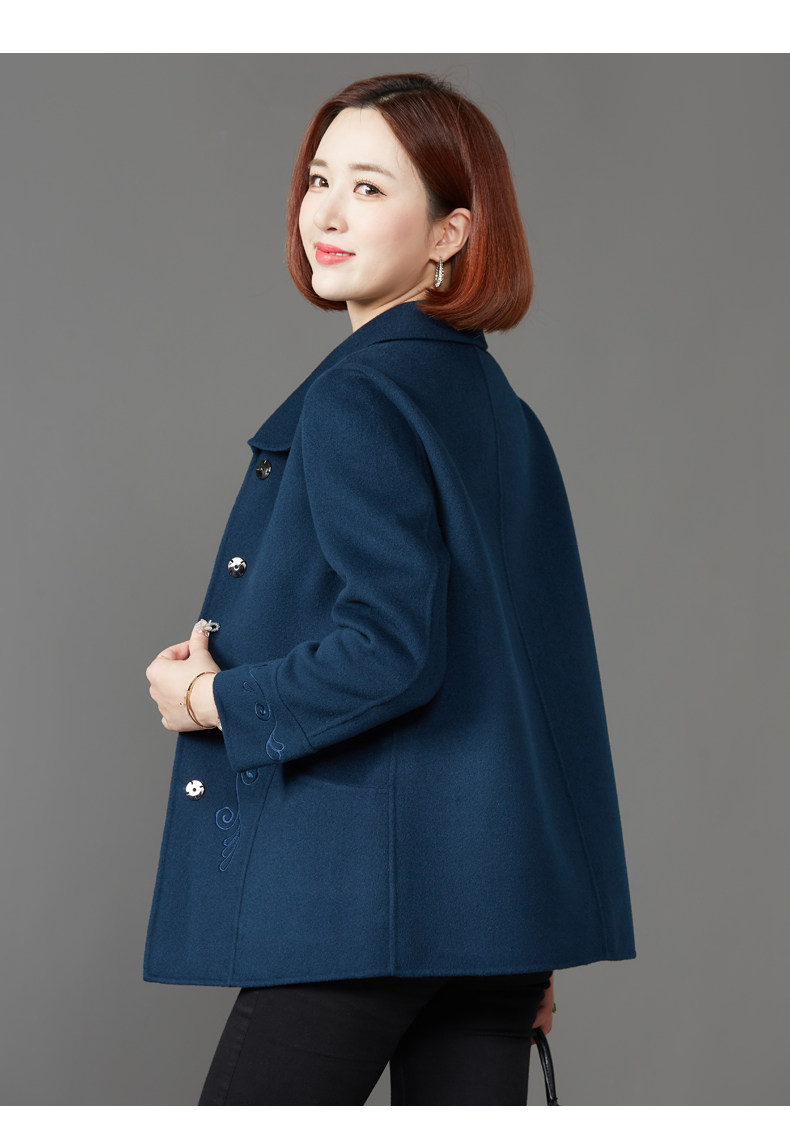 中老年双面羊毛大衣女2021冬季新款小个子绣花短款羊毛呢子外套详情20