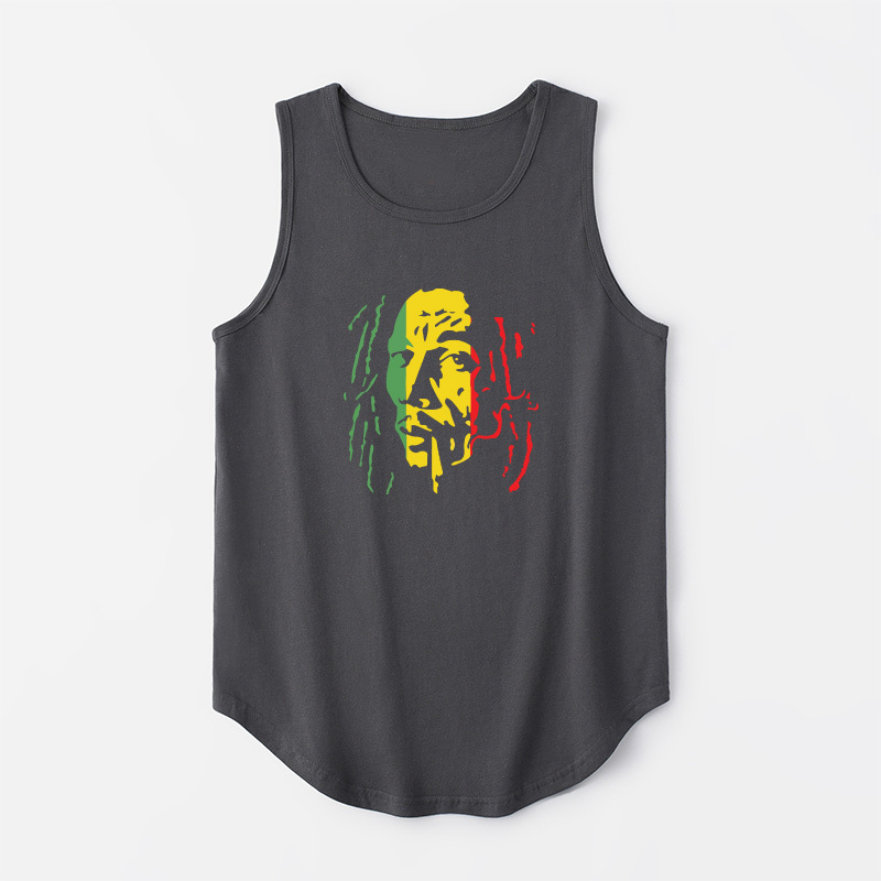 Rock and Roll Jamaican Reggae Godfather Bob Marley Tank Top T-Shirt Sleeveless Short-Sleeve Trendy Clothing