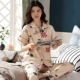 Bộ đồ ngủ phụ nữ mùa hè hai mảnh ngắn tay quần dài cotton thuần Hàn Quốc mặc giản dị cotton mỏng phù hợp với dịch vụ tại nhà - Bên ngoài ăn mặc