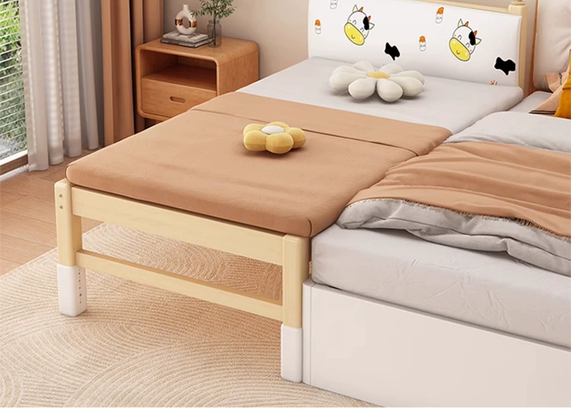 Giường ghép trẻ em bằng gỗ nguyên khối, có thể điều chỉnh độ cao, Giường mở rộng bằng gỗ nguyên khối cho bé, người lớn có thể ngủ, Giường ghép mở rộng có thể tùy chỉnh