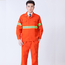 Full-process polyester-cotton yarn card workwear workshop engineering clothing long-sleeved suit L01-055 orange traffic road construction