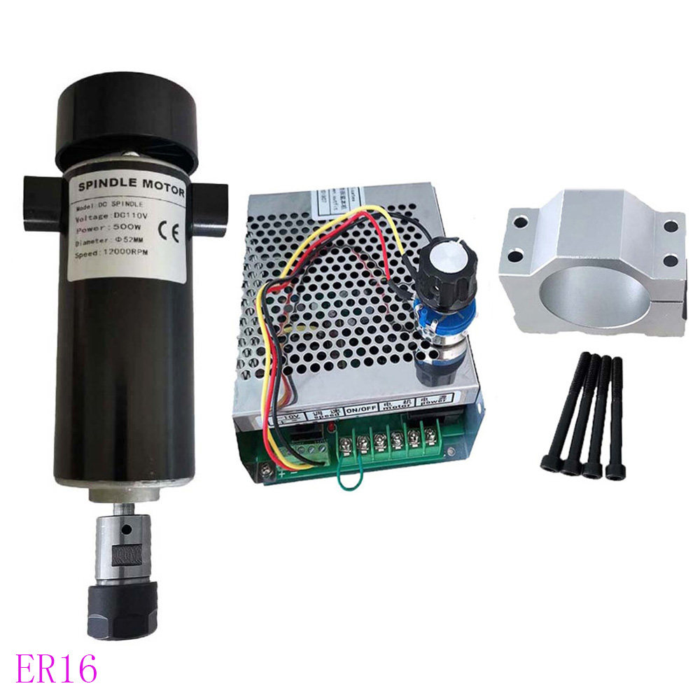 Шпиндель 500w dc 110v 风冷主轴外置高速电机调速器电源夹具pcb雕刻机主轴