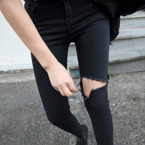 Pregnant women Jeans Spring and Autumn wear tide mother fashion hole burrs tight feet pregnant women leggings