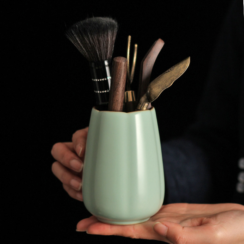 Lixia Tea Set Accessories Kung Fu Copper Six Gentlemen Home Suit Boutique Tea Track Rukiln Sky Green Ru Porcelain Open Sheet Can Be Raised