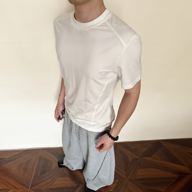L317 American-Style Casual Versatile Short-Sleeve T-Shirt for Men, Boxy Fit, Cropped Waist, Breathable Gym Top