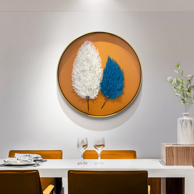 Dining room decorative painting light luxury wind round light luxury three-dimensional feather physical painting living room corridor aisle background mural hanging