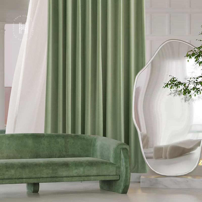 Suede Cloth Curtains Bedroom Cardamom Green Advanced Sensation Modern Minima Light Lavish 2021 New Living Room High-end Customisation