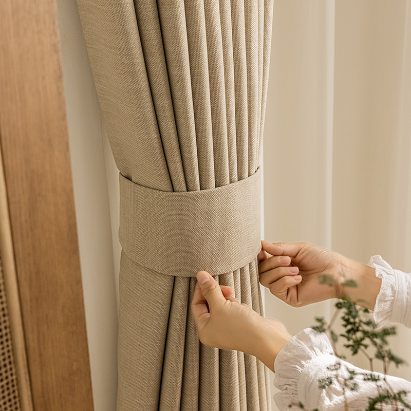 Cotton linen curtains Japanese style 2021 pop bedroom new livingroom Shading Gill Texture Beige Cozy Ins