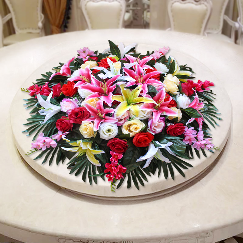 Large Hotel Dining Table Flower Pendulum Pieces Floral Flowers Decoration Flowers Flower Arrangement Hotel Roundtable Flower Electric Turntable Table Floral