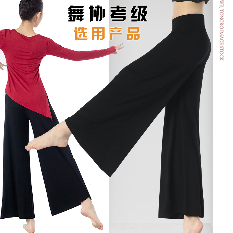 Dance wide leg pants female modal body mesh classical loose horn practice black high waist modern dance pants