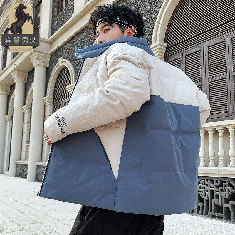 宾慧羽绒服男2019冬季潮流帅气短款学生工装轻薄休闲冬装男士外套