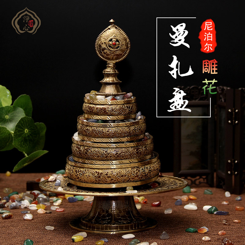 Nepal imports pure hand carving blossom pure bronze bronze - plated gold - plated plate high 24 cm