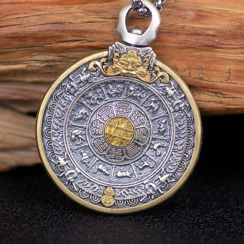 Tibetan Tibetan Chuo pure silver as the old nine Palace gossip card duosheng Xiao Wenshu 9 Palace gossip gossip and men and women of the same pendants