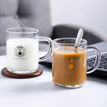 Heat-resistant glass childrens milk cup with scale milk powder cup Household small cup Microwave oven breakfast cup with lid cup