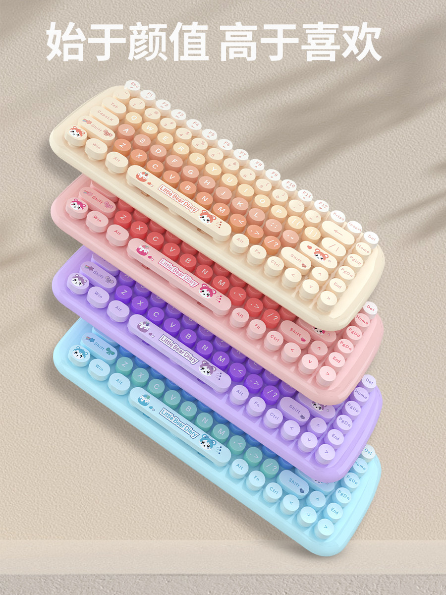 MOFii Teclado e Mouse Little Bear Diary, Sem fio USB de 2,4 G, Teclas redondas Multicoloridas, Estilo máquina de escrever, Cores fofas, 84 teclas MOFii Teclado e Mouse Little Bear Diary, Sem fio USB de 2,4 G, Teclas redondas Multicoloridas, Estilo máquina de escrever, Cores fofas, 84 teclas