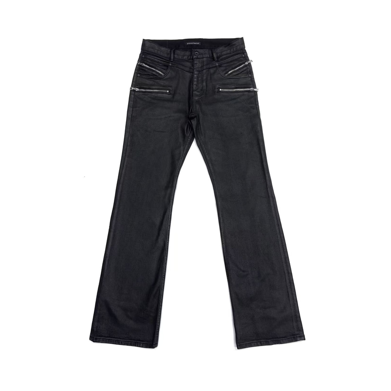 Poorland[Sk1 Wax Pants] Multi-Zipper Air-Eye Hand-Brushed Imported Wax Skinny Straight-Leg Jeans