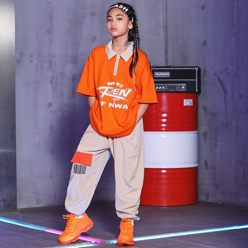 Korean version of hiphop children's hip-hop street dance suit boys summer loose short-sleeved children's jazz dance performance clothes - Taobao