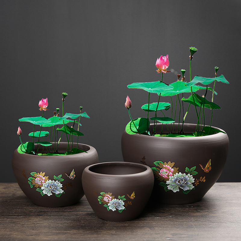 Copper grass ceramic hydroponic flower POTS bowl lotus leaf, lotus grass daffodils money dedicated nonporous large clearance more meat