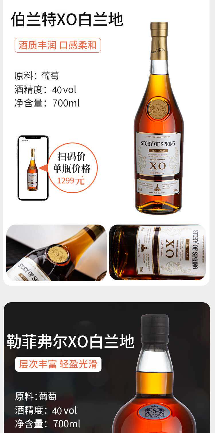法国XO白兰地洋酒套装礼盒 750ml*6瓶 图5