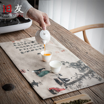 Sackcloth Zen tea mat tea towel fabric table flag New Chinese style Chinese style heat insulation mat Qianli Jiangshan tea ceremony tea cloth