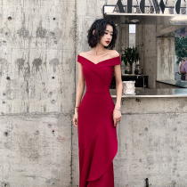 Bridal toast with 2022 new fall wine red fish tail Fashion evening dress temperament with dress and feminine