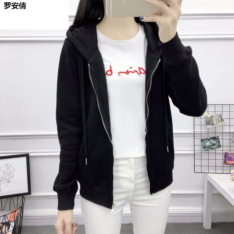 Mùa xuân và mùa thu zip-up cardigan phụ nữ bảo vệ nhân mỏng lỏng đội mũ trùm đầu hàng đầu Hàn Quốc phiên bản của 100-tie áo khoác thể thao cộng với nhung dày