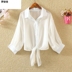 vai Top-fitting áo mùa xuân và mùa thu của phụ nữ với cardigan mùa thu hoa nhỏ ngắn váy khăn choàng mỏng 