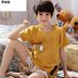 Childrens tay áo ngắn chất béo lớn cậu bé pajama phù hợp với bông mùa hè 3-5-6-7-8-9-10-12-15 tuổi. 