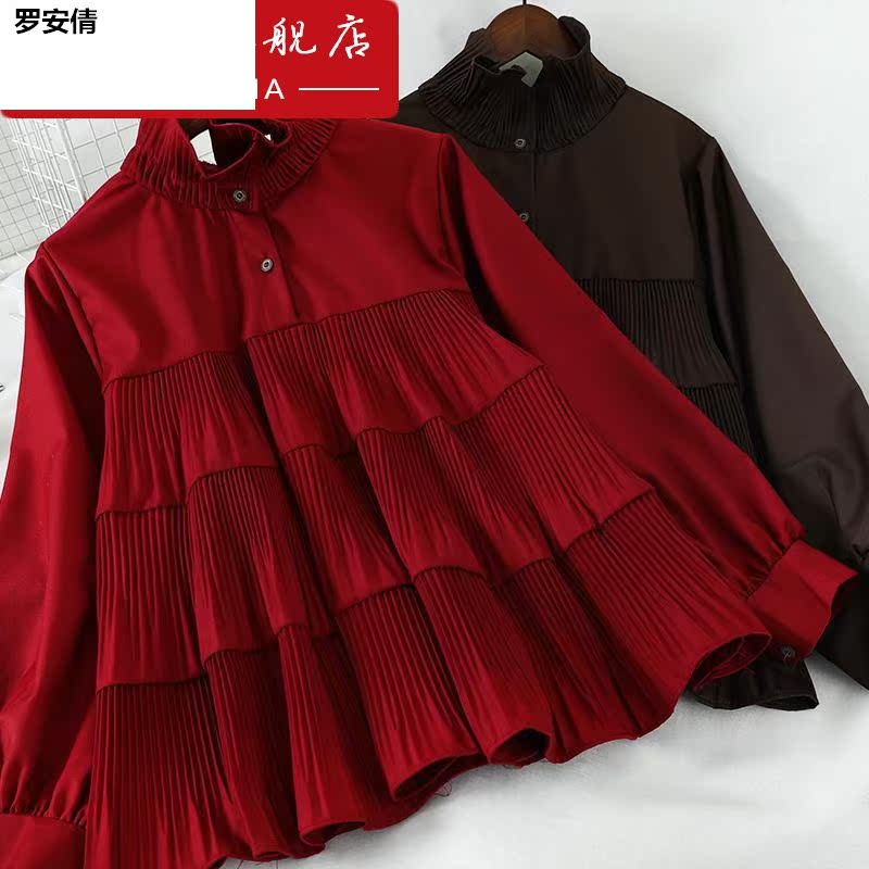 . 2020 mùa xuân mới Lotus Fringe Ples Doll Shirt Sweet Girl Thương Hiệu Gỗ Tai Collar Tied Với Lên trên Editing Woman