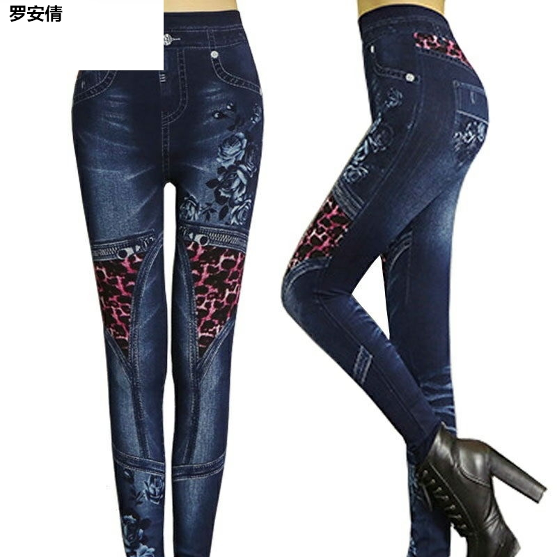 New in giả xà cạp denim mùa xuân và mùa thu quần bên ngoài mặc trung niên quần bó-thư bị trả lại cao chín điểm mẹ quần