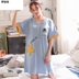 Mùa hè phụ nữ váy cotton ngủ bông dễ thương phụ nữ pajama symmy mùa hè ngắn tay giữa váy Hàn Quốc phiên bản phim hoạt hình lỏng lẻo về nhà quần áo. 