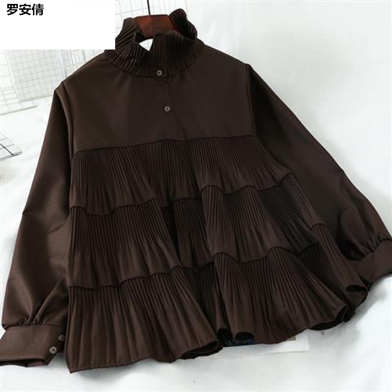 . 2020 mùa xuân mới Lotus Fringe Ples Doll Shirt Sweet Girl Thương Hiệu Gỗ Tai Collar Tied Với Lên trên Editing Woman