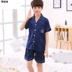 Pyjama trẻ em lụa băng bé trai ngắn tay mùa hè junior học sinh trung học ở cậu bé lụa cũ quần áo nhà mỏng. 