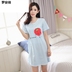 Mùa hè phụ nữ váy cotton ngủ bông dễ thương phụ nữ pajama symmy mùa hè ngắn tay giữa váy Hàn Quốc phiên bản phim hoạt hình lỏng lẻo về nhà quần áo. 