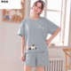 Bộ đồ ngủ womens quần short mùa hè Hàn Quốc phiên bản 100kích thước lỏng ngắn tay nhỏ mỏng cảm giác về nhà quần áo.