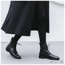 Brock Martin boots womens 2022 spring side zipper short boots British style womens shoes leather wild lace-up single boots