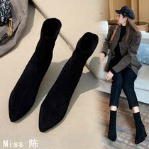 2021 autumn and winter new slim socks boots short boots thin thick heel Martin boots high heel womens all-match elastic single boots