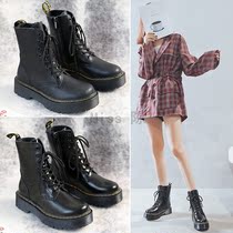 2021 autumn and winter all-match leather Martin boots womens thick bottom heightened British style boots childrens students small short boots