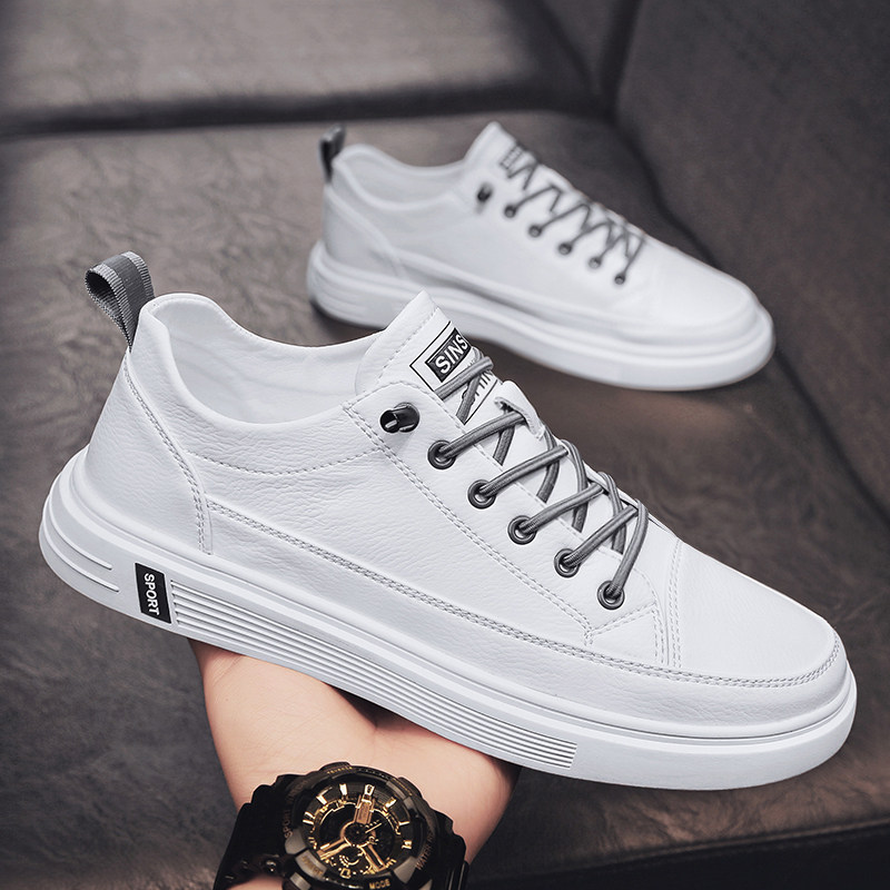 Hong Kong style small white shoes men's leather Korean version of a pedal sports casual men's shoes trend simple high-rise shoes men's thick bottom