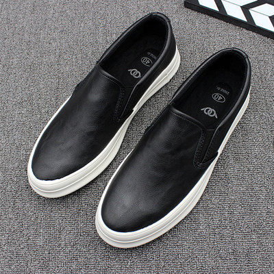 Thick-soled loafers men's pedal Korean version of the trend of lazy small leather shoes men's leather all-match casual black sneakers men