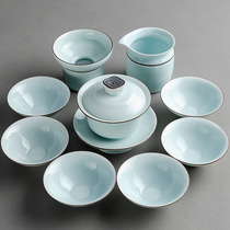 Jingdezhen kung fu tea set set ceramic whole set of Home Office celadon Cover bowl tea cup tea Sea simple gift
