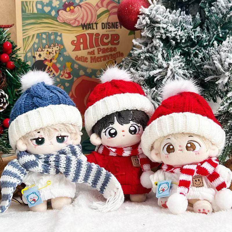 10cm baby clothes for the New Year, red sweater, scarf, hat set, cute pendants, cotton doll accessories for changing outfits